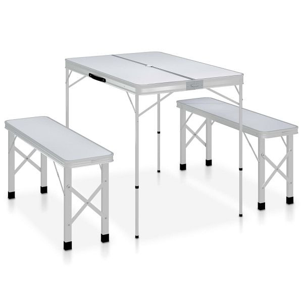 vidaXL Klappbarer Campingtisch mit 2 Sitzbänken Aluminium Weiß, 48181