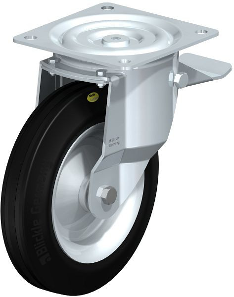 Blickle L-RD 252R-ST Stahlblech-Lenkrolle, mittelschwere Ausführung, mit Anschraubplatte & Feststeller, Zweikomponenten-Vollgummi, Schwarz, 50633