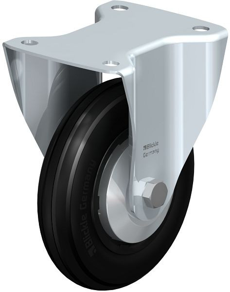 Blickle B-VWPP 160R-FA Stahlblech-Bockrolle, mittelschwere Ausführung, mit Anschraubplatte, Weichgummi, Schwarz, 849984