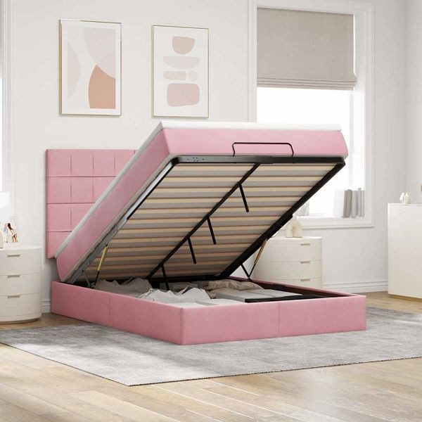 vidaXL Ottoman-Bett mit Matratzen Rosa 140x200 cm Samt, 3313480