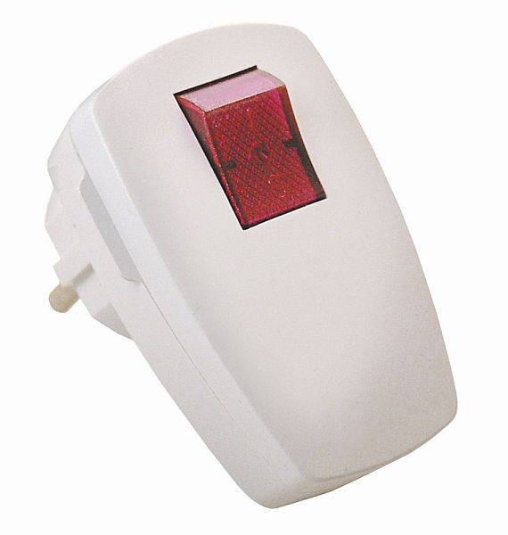 as-Schwabe Schutzkontakt-Winkelstecker, weiß mit beleuchtetem Schalter, 2polig schaltend, 45034
