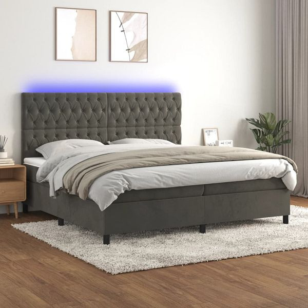 vidaXL Boxspringbett mit Matratze & LED Dunkelgrau 200x200 cm Samt, 3136324