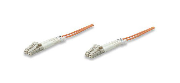 INTELLINET Glasfaser LWL-Anschlusskabel, Duplex, Multimode, LC/LC, 62,5/125 µm, OM1, 5 m, orange, 471237