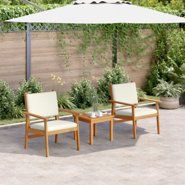 vidaXL 3-teiliges Garten-Bistro-Set mit Kissen aus massivem Akazienholz, 4106577