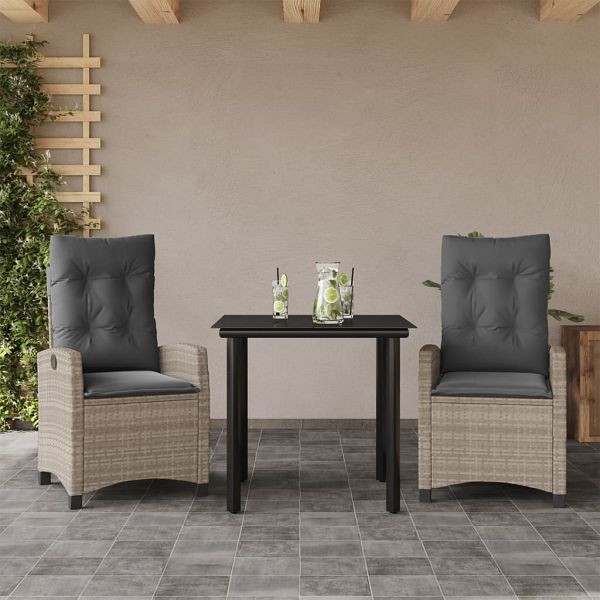 vidaXL 3-tlg. Garten-Essgruppe mit Kissen Hellgrau Poly Rattan, 3212852
