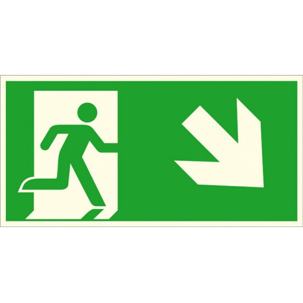 Stein HGS Rettungsschild Notausgang rechts, schräg abwärts, 400 x 200 mm / Alu, beschichtet, 15.a1067