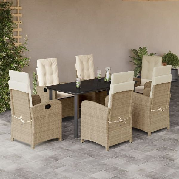 vidaXL 7-teilig Garten-Essgruppe mit Kissen Beige Poly Rattan, 3212385