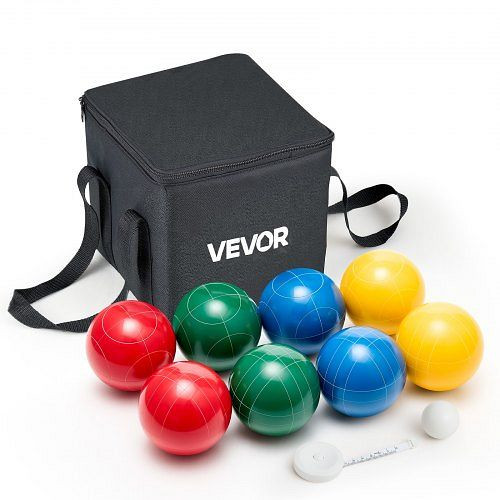 VEVOR Boccia Set mit 8 Harzkugeln (100 mm), Kügelchen, Tragetasche (schwarz), Messseil, Rot/Grün/Blau/Gelb, 2-8 Spieler, DZQTZSZ100MMJ3KMA001V0