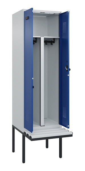 C+P PSA Doppel-Spind Evolo PLUS, Bank, 2 Abteile, 2120x600x815mm, 7035/5010, Drehriegel, Material Sitzfläche Kunststoff, 0490427-20P S10060