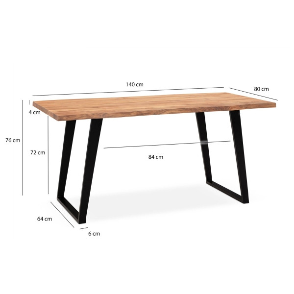 Wohnling Schreibtisch 140x80x76 cm Akazie Massivholz/Metall Computertisch, Bürotisch mit U-Beinen in Schwarz, Holztisch Arbeitszimmer, WL7.277