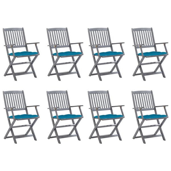 vidaXL Klappbare Gartenstühle 8 Stück mit Kissen Massivholz Akazie, 3078281