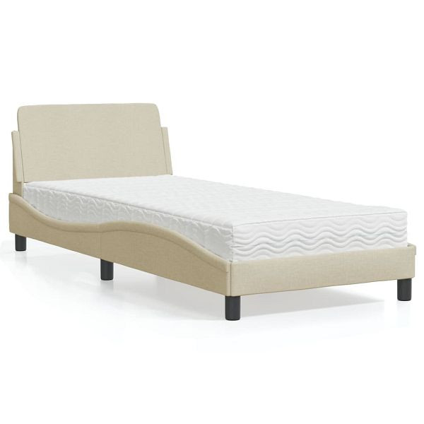 vidaXL Bett mit Matratze Creme 90x200 cm Stoff, 3208329