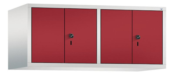 C+P Aufsatz-Garderobenschrank Evolo, 4 Abteile, H500xB1190xT500 mm, Lichtgrau/Rubinrot, 48092-40 S10026