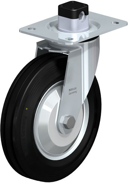 Blickle LE-VE 200R-CS11-EL-FA Stahlblech-Lenkrolle mit Anschraubplatte & Zentralfeststeller, Vollgummi, Schwarz, 849815