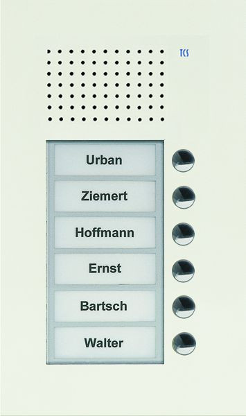 TCS Audio Außenstation Serie PUK 6 Klingeltasten (rechtsbündig), 1-spaltig, UP weiß, PUK06/1-WS