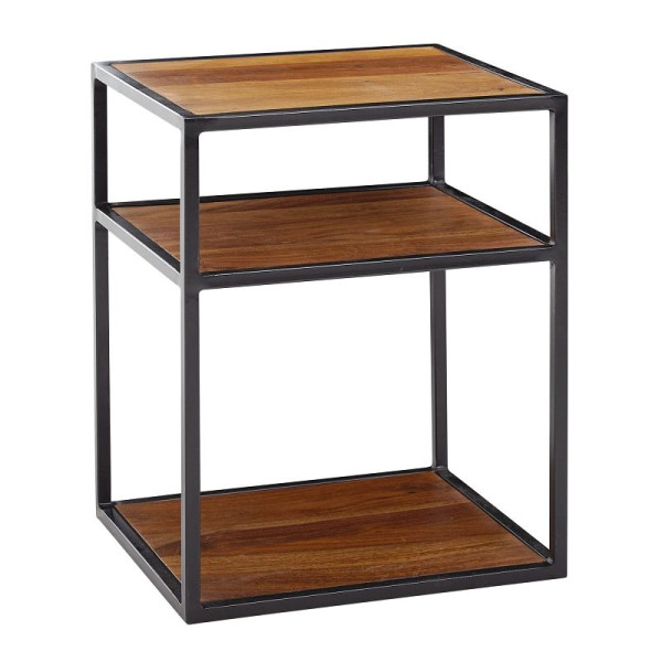 Wohnling Nachttisch Sheesham Massivholz/Metall 40x50x35 cm Beistelltisch Hoch, Design Nachtkonsole Boxspringbett mit Ablage, WL6.533