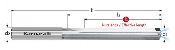 Karnasch PKD-bestückte VHM-Vierfasenbohrer d= 12,0/L3= 56 mm HAK gerade, 2205261200056