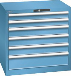 LISTA Schubladenschrank 36x27E (BxTxH) 717x572x700mm KEY Lock, Lichtblau, 6 Schubladen, Fronthöhen: 75 - 150 mm, 78.564.010