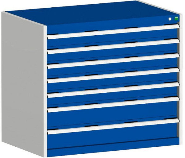 bott cubio Schubladenschrank bestückt mit 7 Schwerlastschubladen BxTxH: 1050 x 750 x 900 mm, RAL 7035/5010, 40029092.11V