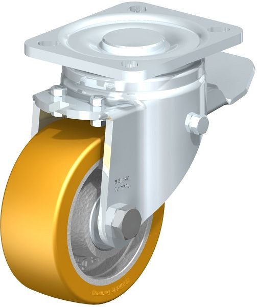Blickle LH-GTH 100K-1-ST Stahlblech-Lenkrolle, Schwerlast-Ausführung, mit Anschraubplatte & Feststeller, Blickle Extrathane®, Hellbraun, 273649