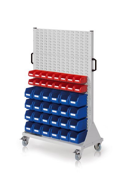 Kappes RasterMobil Rollwagen Größe 4 E84, H1580 x B1000 x T500 mm, RAL 7035 4 Schlitzplatten, inklusiv Lagersichtkasten, 7025.04.0913