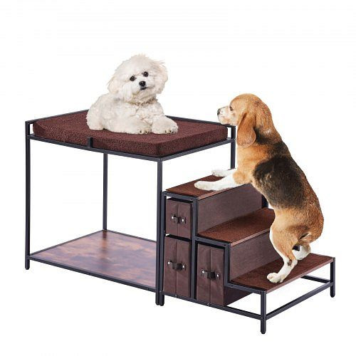 VEVOR Etagenbett für Haustiere mit Treppe und Stauraum, Fenstersitz/Schlafcouch für mittelgroße Hunde/Katzen, 1245x500x660 mm, SXPSCWSCCJSHNVDLLV0