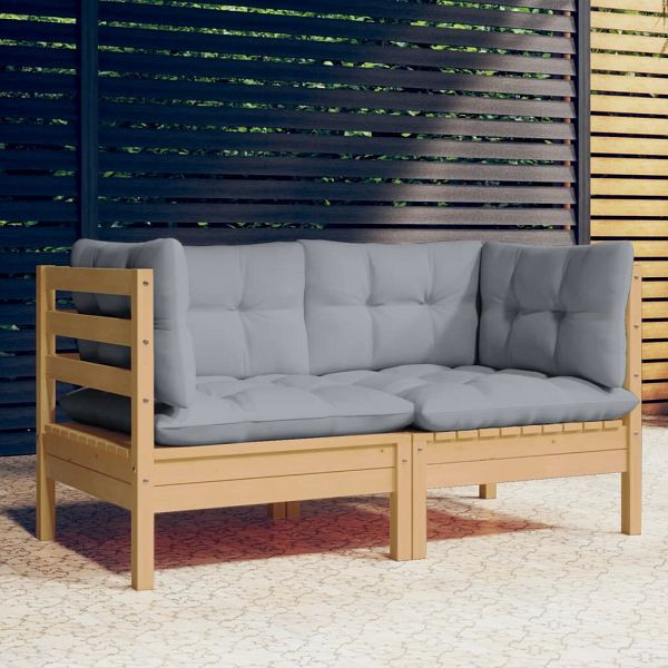 vidaXL 2-Sitzer-Gartensofa mit Grauen Kissen Massivholz Kiefer, 3096009