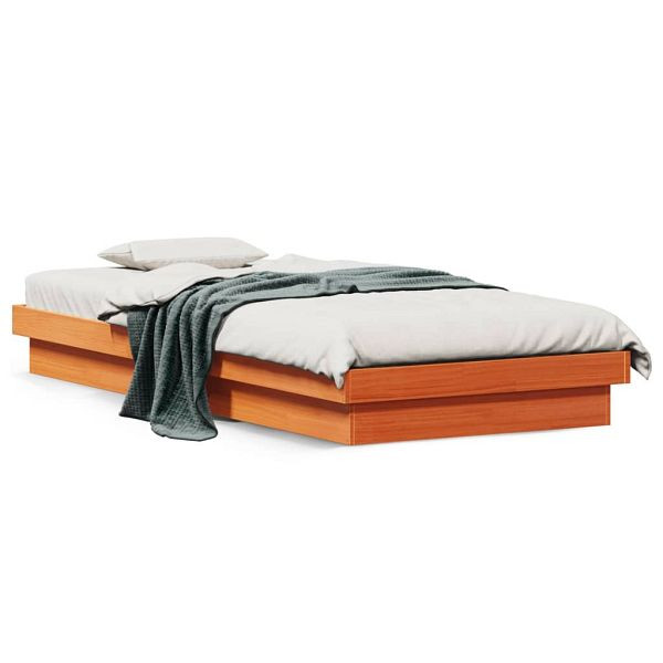 vidaXL Massivholzbett mit LED-Beleuchtung Wachsbraun 90x200 cm Kiefer, 844411