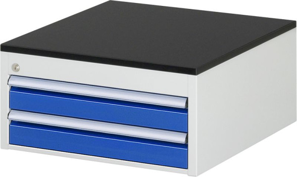 RAU Schubladenschrank Serie 7000, B580 x T650 x H280 mm, 2 x Schublade-Größe-L 2xH90 mm, Arbeitsplatte mit Melaminharzbeschichtung, 03-L1.3A-M.11