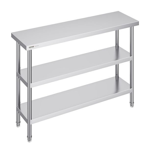 VEVOR Edelstahl-Lebensmittelzubereitungstisch Gewerblicher Küchen-Arbeitstisch, 14 x 48 Zoll, CFBXGGZTSCGZ18G6KV0