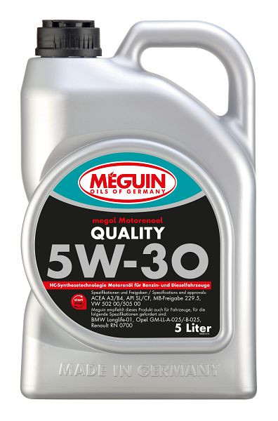 Meguin megol Motorenöl Quality SAE 5W-30, Kanister Kunststoff, VE: 5 Liter, 6567