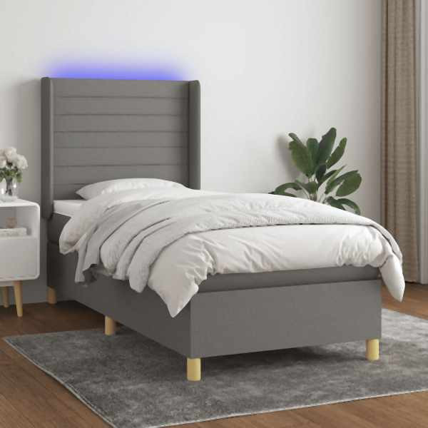 vidaXL Boxspringbett mit Matratze & LED Dunkelgrau 80x200 cm Stoff, 3138910