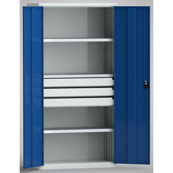 KLW Universalschrank 2000x1000x490, 3 Fachboden, 80kg, 3 Schubladen 40kg, 7FN-NH2000TD-0005XRB