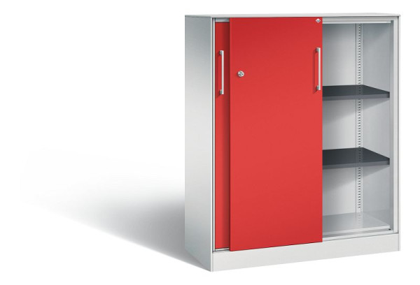 C+P Schiebetürenschrank Asisto, H1310xB1000xT435mm, Farbe: Lichtgrau / feuerrot, Bügelgriff, 3 OH, 142032-000 S10141