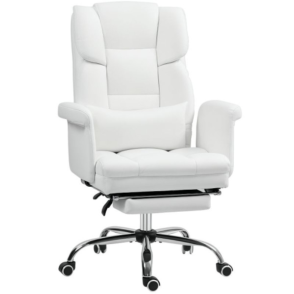 HOMCOM Ergonomischer Bürostuhl, höhenverstellbar 48-56 cm, neigbare Rückenlehne, Fußstütze, Weiß, 921-753V00WT,