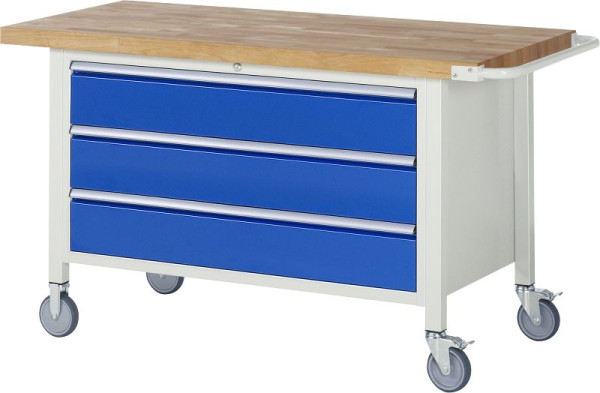 RAU Fahrbare Werkbank 8000 - Modell 8357, B1500 x T700 x H880-1080 mm, mit 3 Schubladen, 15-8357A2-157B4H.11