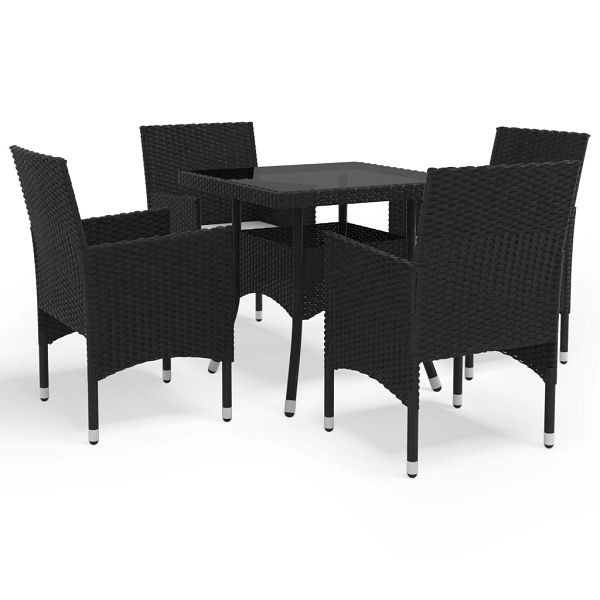 vidaXL 5-tlg. Garten-Essgruppe Schwarz Poly Rattan und Glas, 3058318