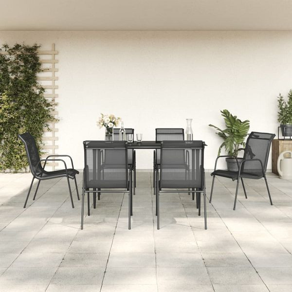 vidaXL 7-teilig Garten-Essgruppe Schwarz Stahl und Textilene, 3200685