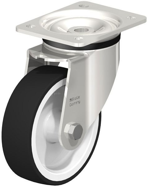 Blickle LKX-POTH 150G Edelstahl-Schwerlast-Lenkrolle mit Anschraubplatte, Thermoplastisches Polyurethan, Grau, 49791