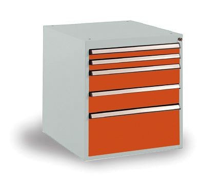 Manuflex Schubfachschrank BASETEC Stationär, Nutzhöhe 500 mm mit 5 Schubfächern, in rotorange RAL 2001, SP1122.2001