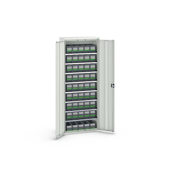 bott verso Magazinschrank, mit 8 Fachböden und 45 bottBoxen, BxTxH: 800x350x2000mm, Lichtgrau, 16926405.16