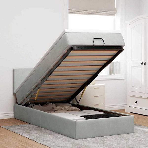 vidaXL Ottoman-Bett mit Matratze Hellgrau 80x200 cm Samt, 3311663