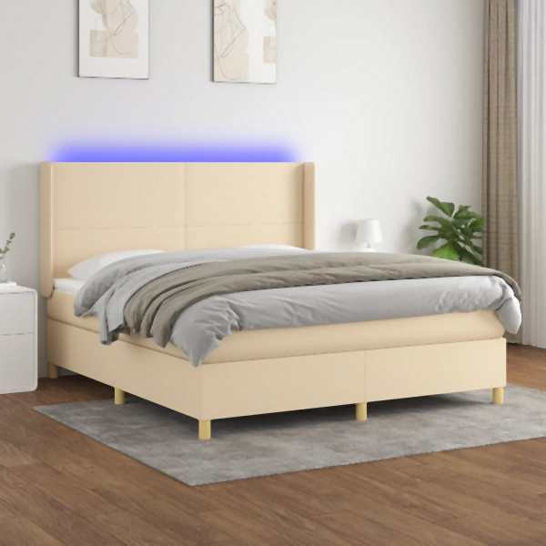 vidaXL Boxspringbett mit Matratze & LED Creme 160x200 cm Stoff, 3138730