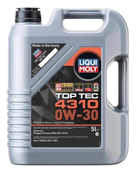 LIQUI MOLY Leichtlaufmotoröl, Top Tec 4310 0W-30, VE: 4 Stück à 5 Liter, 3736