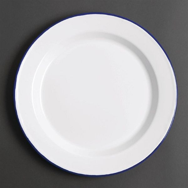Olympia emaillierte Essteller weiß-blau 24,5cm, VE: 6 Stück, GM512