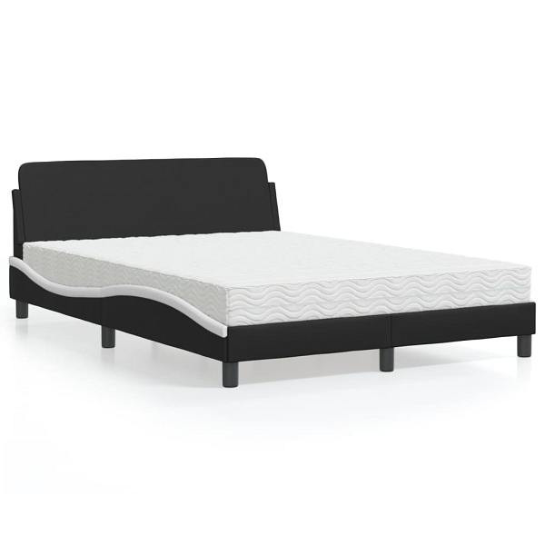 vidaXL Bett mit Matratze Schwarz und Weiß 140x190 cm Kunstleder, 3208402