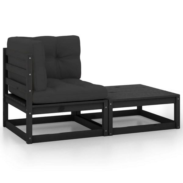 vidaXL 2-tlg. Garten-Lounge-Set mit Kissen Schwarz Kiefer Massivholz, 805754