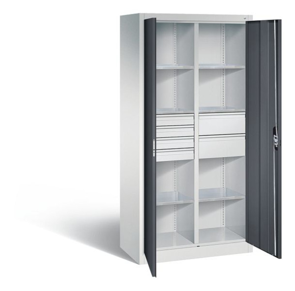 C+P Werkzeugschrank Acurado, H1950xB930xT500mm, Farbe: Lichtgrau / Schwarzgrau, Muldengriff, 8921-3041 S10285