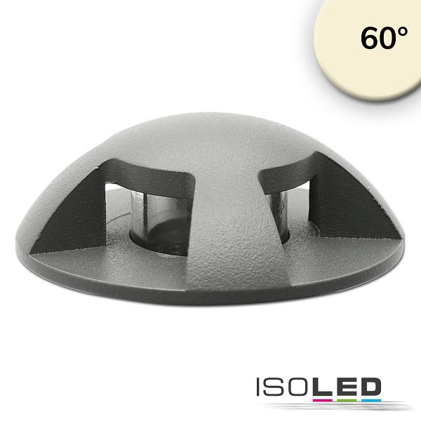 ISOLED LED Bodeneinbaustrahler, rund 4SIDE 60mm, schwarz, 12-24V, IP67, 3W, 60°, warmweiß, 115675