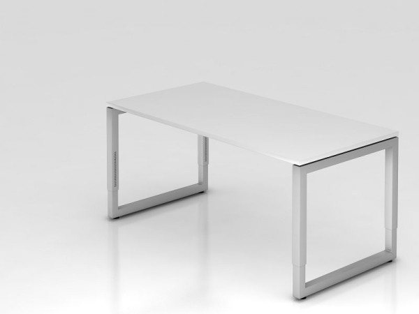 Hammerbacher Schreibtisch O-Fuß eckig 160x80cm Weiß, Rechteckform mit schwebender Tischplatte, VRS16/W/S